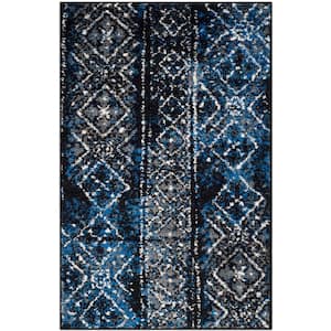Adirondack Blue/Black Doormat 3 ft. x 4 ft. Border Area Rug