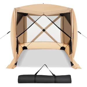 6.7 ft. x 6.7 ft. Coffee 4-Panel Pop up Camping Gazebo with 2 Sunshade Cloths