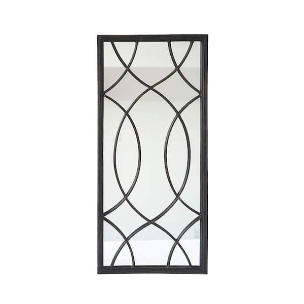PARISLOFT 27.75 in. x 12.75 in. Modern Farmhouse Rectangle Metal Framed Antique Black Windowpane Accent Wall Mirror