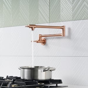 Contemporary Wall Mounted Pot Filler with 2 Handles in Copper