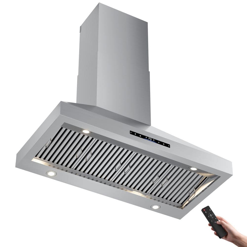 48 in. 1200 CFM Convertible Wall Mounted Range Hood in Stainless Steel with Adjustable Lights and Remote Control