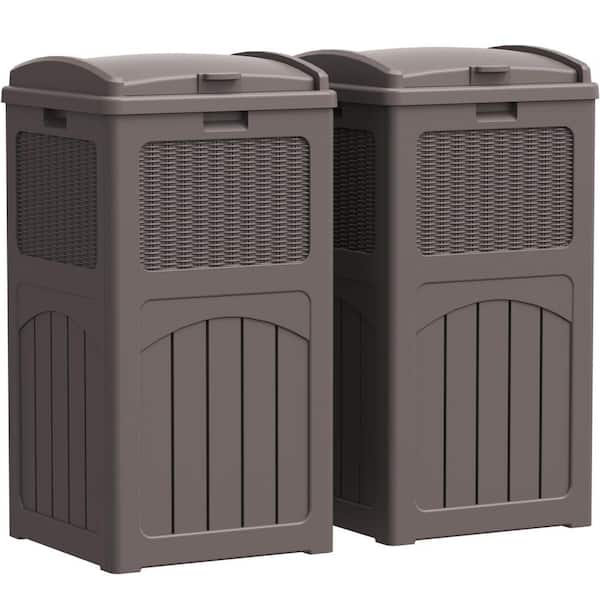 36 gal. Resin Outdoor Trash Can, Plastic Deck Box Set of 2 in Brown