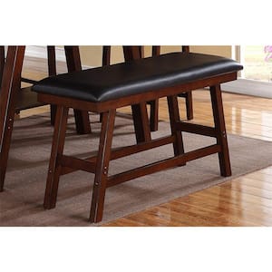 Dark Walnut Finish Solid Wood and Dark Brown Faux Leather Dining Bench 24 in. H x 48 in. W x 17 in. D