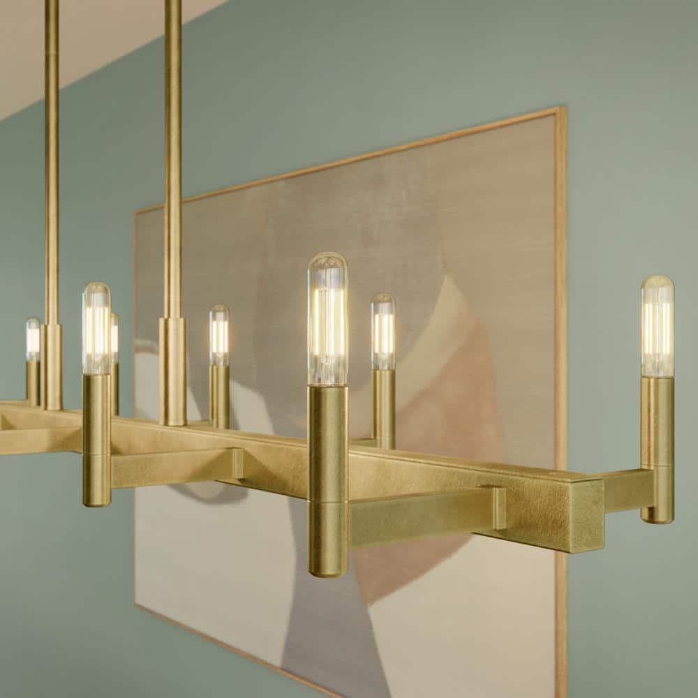 Erzo Natural Brass 10-Light Linear Candle Chandelier