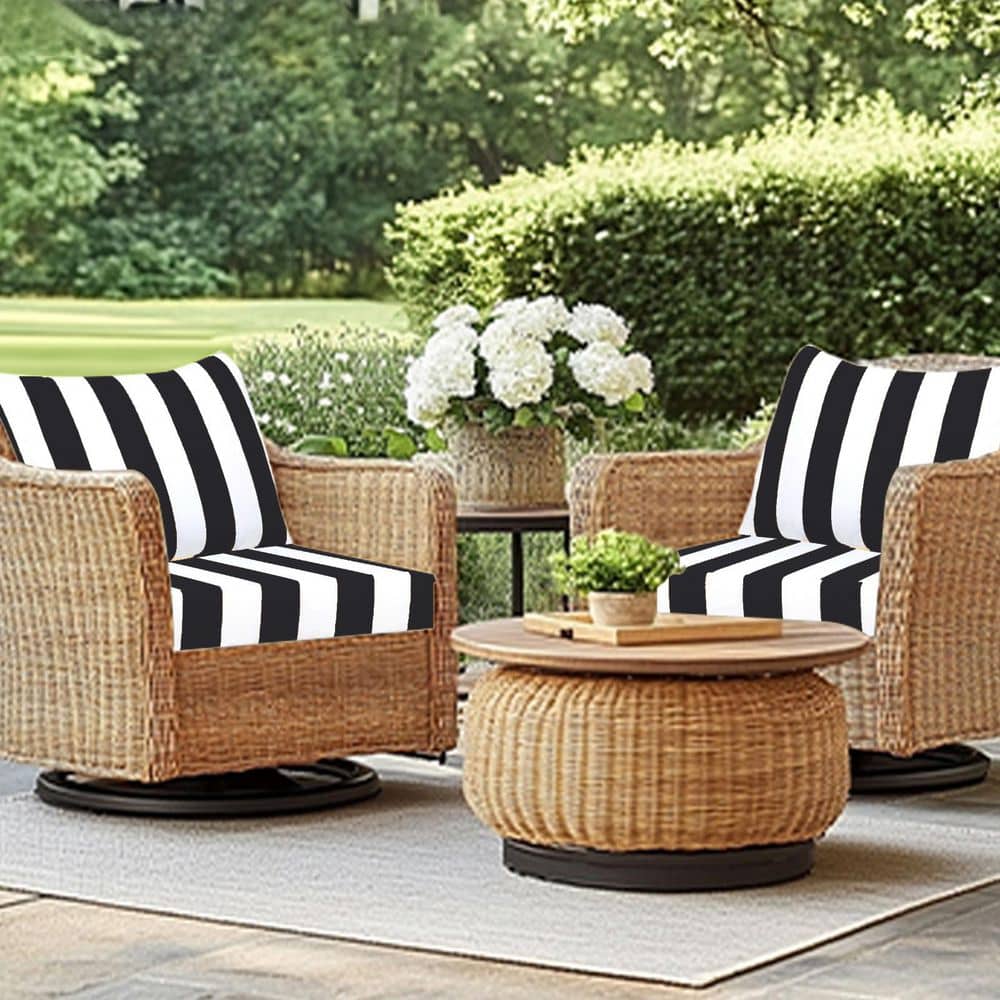 YLLN 24 x 24 x 4.3 in. 4-Piece Deep Seating Outdoor Lounge Chair Cushion Weather Proof Patio Cushion Black White Stripes DRYDYC-H&B(B)