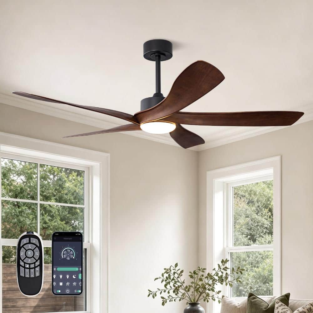 56 in. Matte Black and Dark Wood Grain Ceiling Fan with LED Light, Remote, APP and 6 Speed DC Motor for Living Room price history on PriceWatchPro