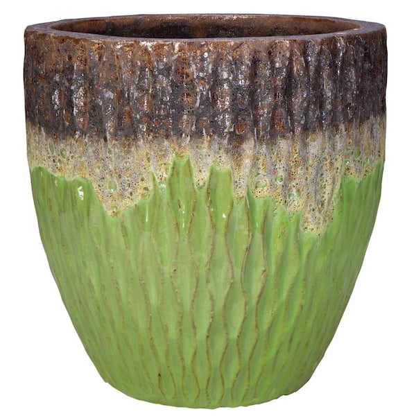 Unbranded 23 in. Rain Pot - Volcanic Rust over Avocado