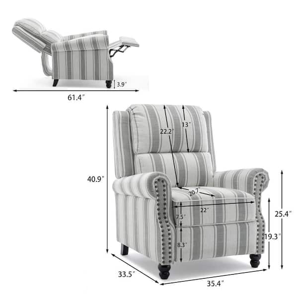 Uixe Gray Striped Linen Nailhead Trim Upholstered Recliner Chair