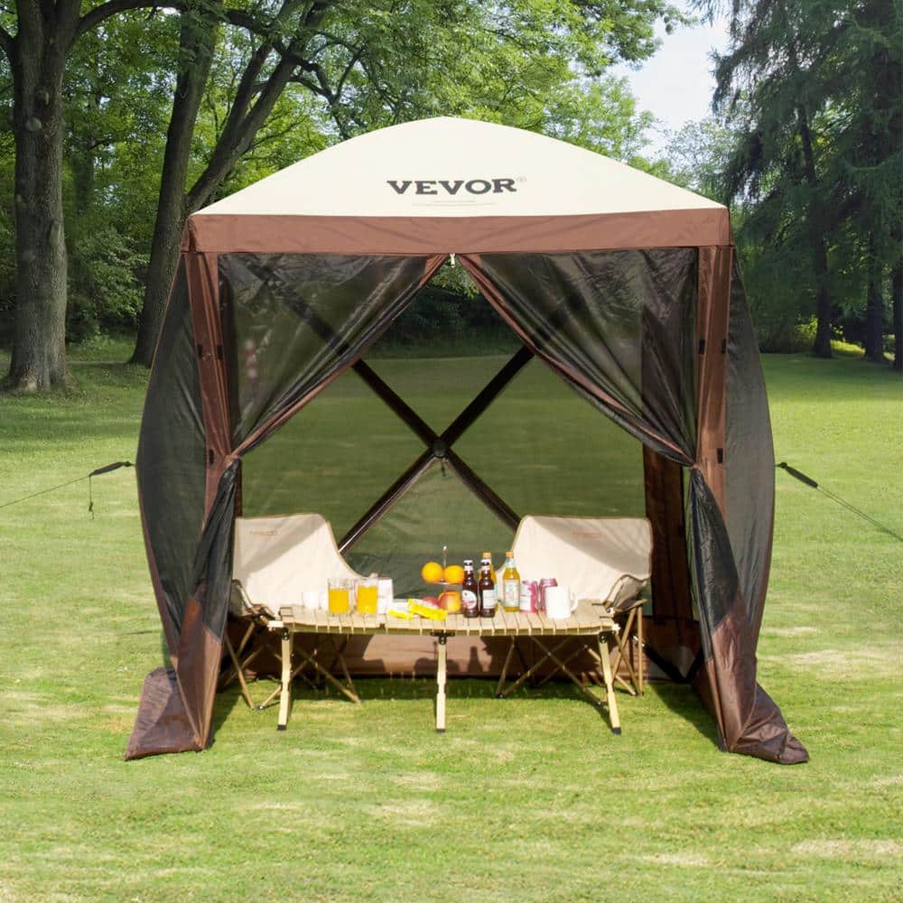 Brown 6 x 6 ft Pop-Up Gazebo Tent with Mesh Windows