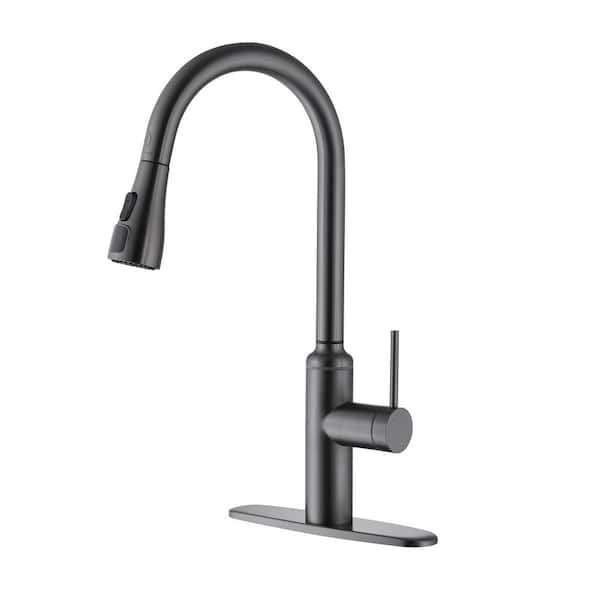 1-Handle 19 in. H Pull Down Sprayer Kitchen Faucet 2-Spray Stainless Steel Fixed Sink Faucet w/ Digital Display in Gray