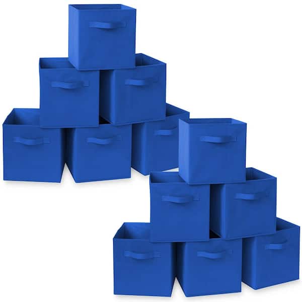 Casafield Royal Blue 11 in. x 11 in. Fabric Collapsible Cubes Decorative Basket Storage Bins-Set of 12