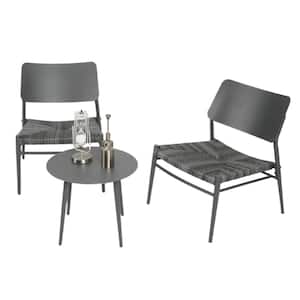 3-Piece Gray Aluminum Frame Outdoor Patio Conversation Chair and Table Set with Hand-Woven Ratten Seat