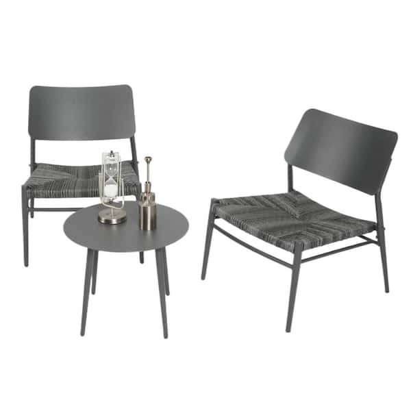 HOMEFUN 3-Piece Gray Aluminum Frame Outdoor Patio Conversation Chair and Table Set with Hand-Woven Ratten Seat