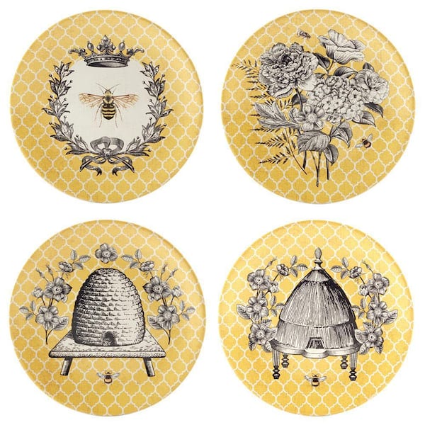 French Bees Multicolor Salad Plates (Set of 4)