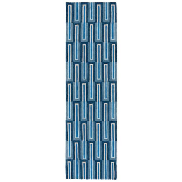 Genre 2 ft. x 8 ft. Blue/Ivory Rectangle Geometric Runner Rug