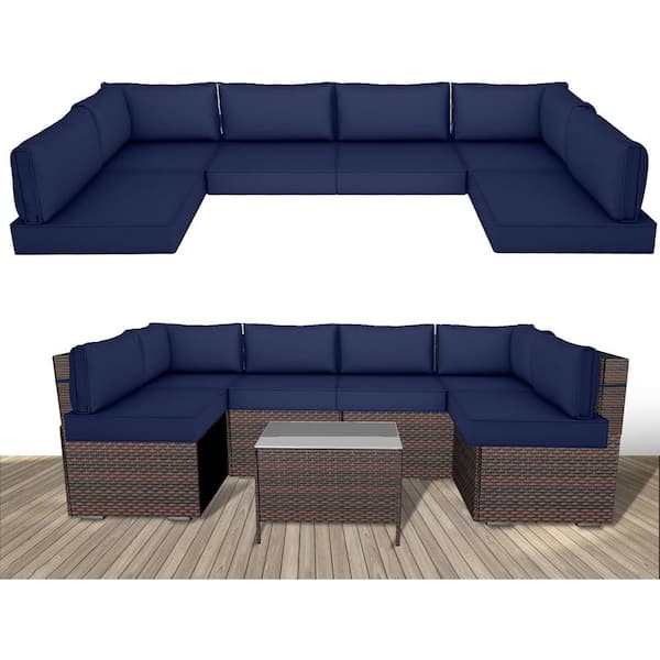 Waterproof Outdoor Replacement Cushions, 14-Piece UV-Protection Patio Sectional Cushions for 6 Seat Wicker Sofa
