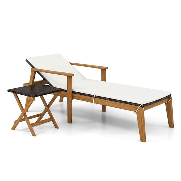 Costway Brown 2-Piece Wood Patio Conversation Set with Outdoor Deluxe Mix Standard Off White Cushions