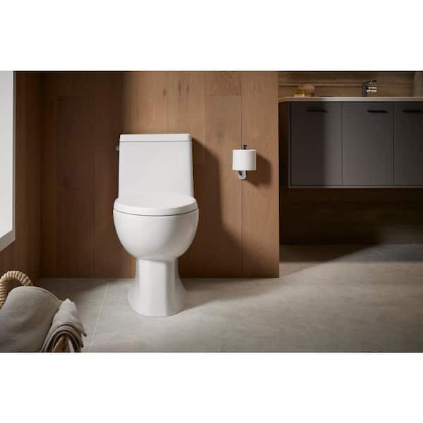KOHLER Reach 12 in. Rough In 1-Piece 1.28 GPF Single Flush Elongated Toilet in White Seat Included