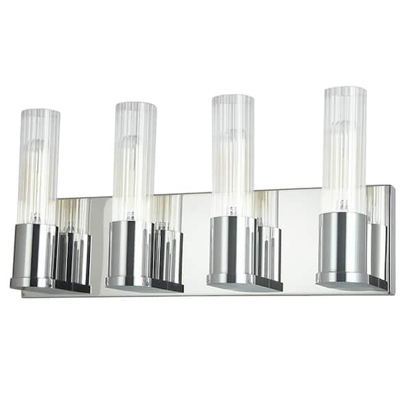 Dainolite Tube 17.25 in. 4 Light Polished Chrome Vanity Light with Clear Glass Shade