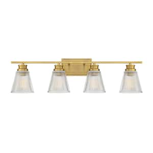 32 in. W x 8.75 in. H 4-Light Natural Brass Bathroom Vanity Light with Clear Glass Shades