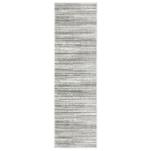 Monticello White/Gray 2 ft. x 8 ft. Distressed Abstract Striped Polyester Indoor Runner Area Rug