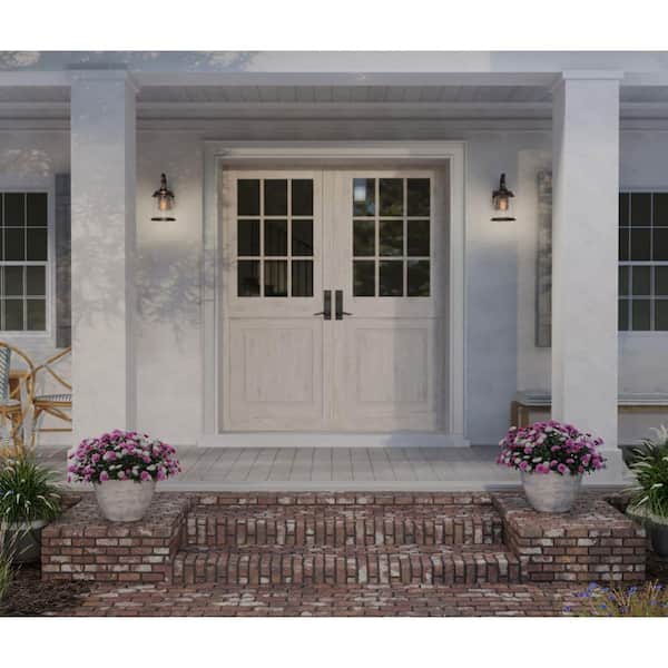 Conover Collection 1-Light Antique Bronze Clear Seeded Glass Farmhouse Outdoor Medium Wall Lantern Light