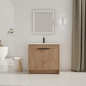 High Quality 36 in. W x 18 in. D x 34 in. H Single Sink Freestanding Bath Vanity in Imitative Oak with White Ceramic Top