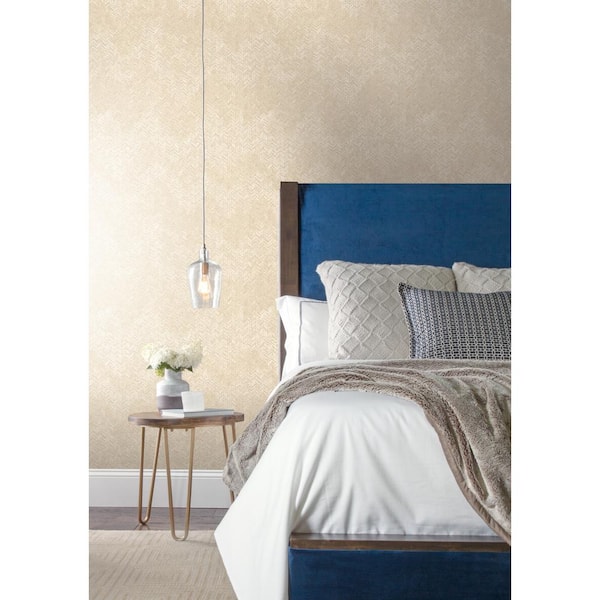 Neutral Fabric Chevron Paper Unpasted Non-Woven Wallpaper 56.9 sq. Ft.