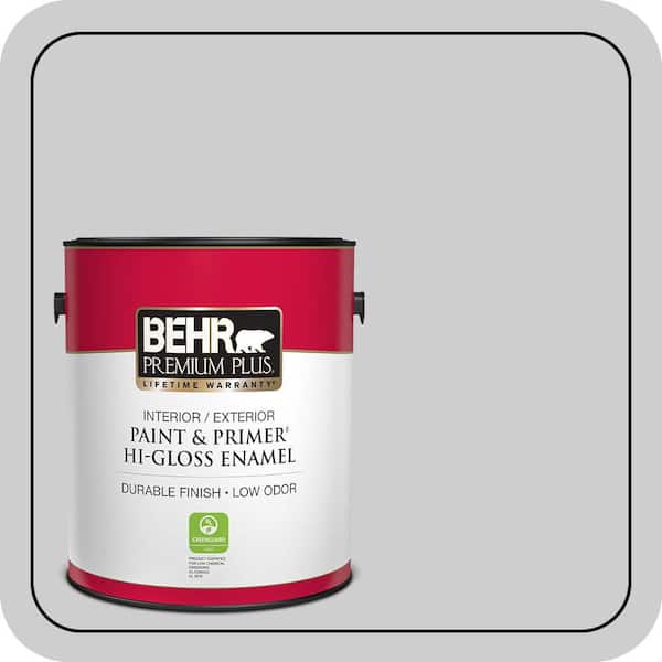 BEHR PREMIUM PLUS 1 gal. #770E-2 Silver Screen color Hi-Gloss Enamel Interior/Exterior Paint & Primer