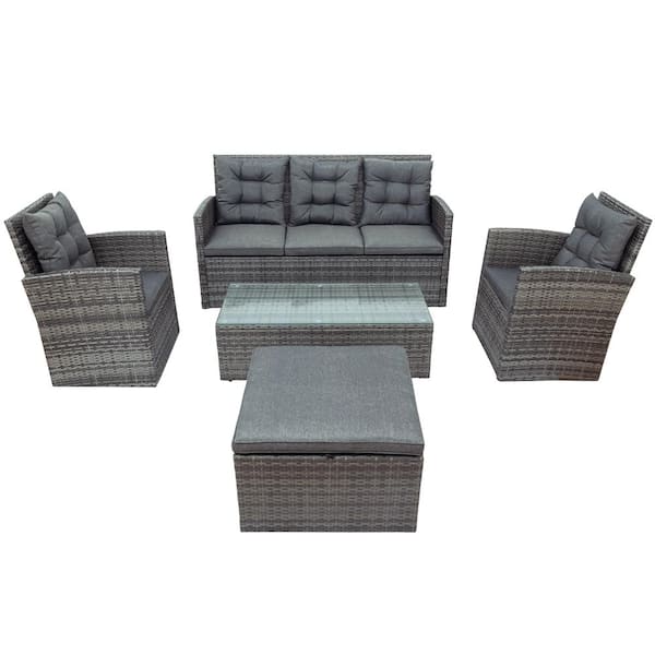 ATHMILE 5-Piece Glass Top Gray Coffee Table Set