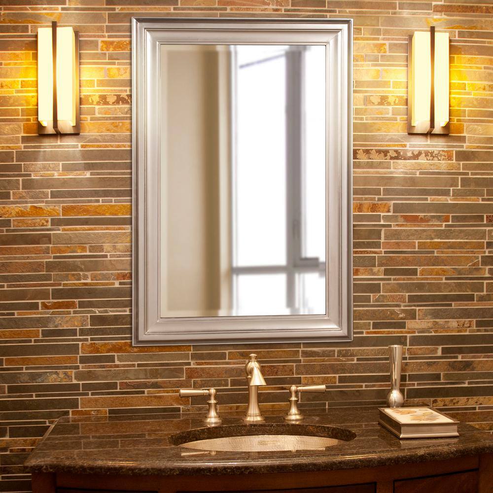 Transitional Brushed Nickel and Wood Full-Length Mirror