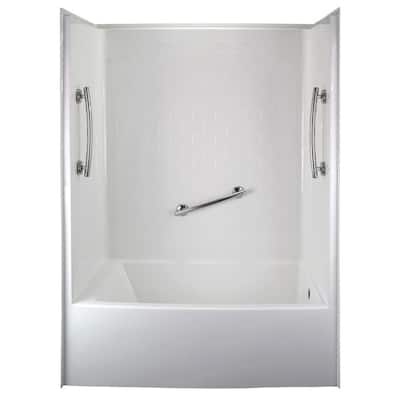 Ultimate 60 in. x 33 in. x 81 in. 1-Piece Subway Tile Bath and Shower Kit, RHS Drain in White, 3 Curved Chrome Grab Bars