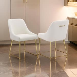 Ivory and Brass Velvet Side Chair with Foam Padded Seating (Set of 2)