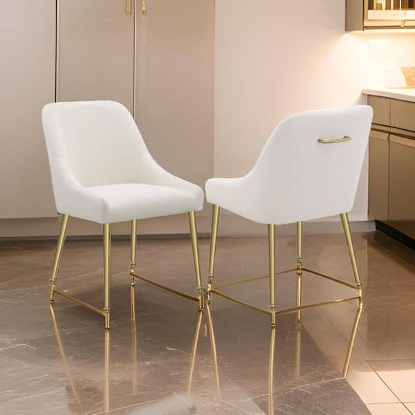 Benjara Ivory and Brass Velvet Side Chair with Foam Padded Seating (Set of 2)