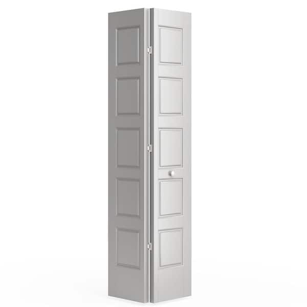 Masonite 30 in. x 80 in. 5-Panel Riverside Hollow Core Primed Molded Bi-Fold Door with Hardware