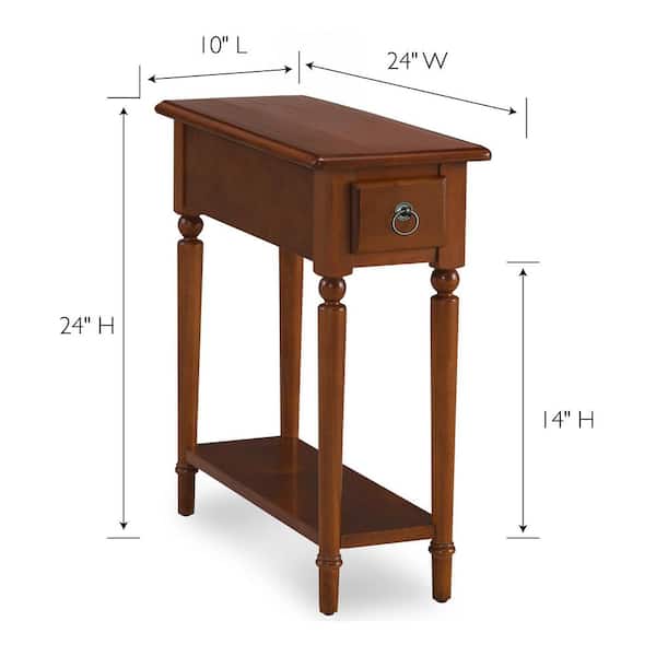 Coastal 10 in. Rich Pecan Brown Rectangle Solid Wood Narrow Chairside Table with Shelf