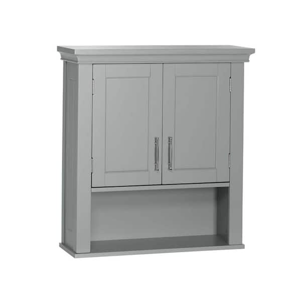 Aoibox 22.8 in. W x 7.9 in. D x 24.5 in. H Bathroom Storage Wall Cabinet in Gray with 1 Open Shelf and 2 Interior Shelves