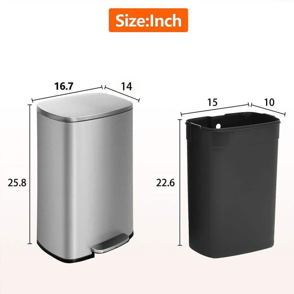 Silver Stainless Steel 13 Gallon Pedal Trash Can
