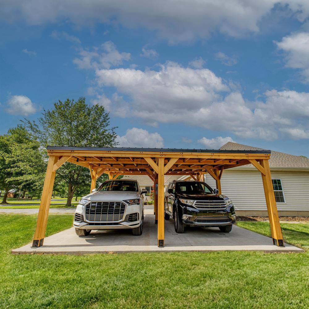 Kingsport 20' x 20' Cedar Wood Carport with Black Steel Roof
