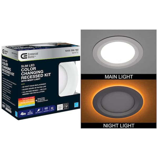 Commercial Electric 4 in. Canless Adjustable CCT Integrated LED Recessed Light Trim with Night Light 650 Lumens New Construction Remodel