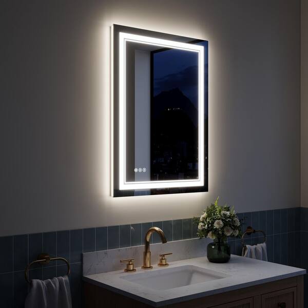 WELLFOR RUNA 24 in. W x 32 in. H Rectangular Frameless LED Light Wall Bathroom Vanity Mirror in Aluminum, Dimmable Makeup Mirror