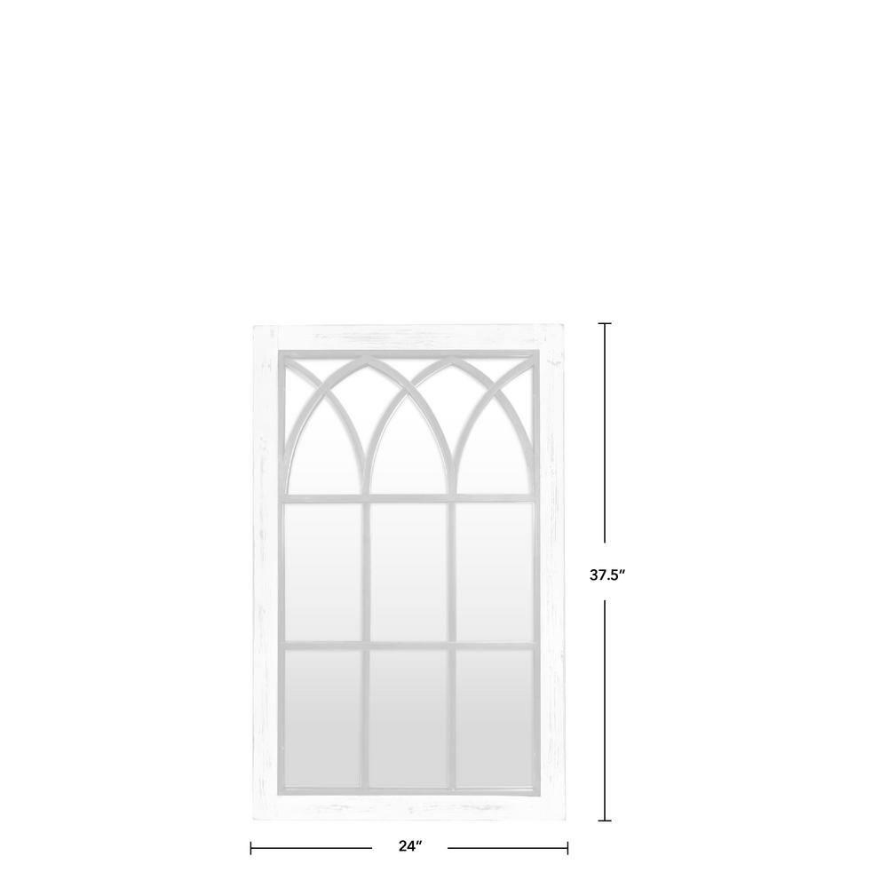 Distressed White Wood Rectangular Arch Wall Mirror