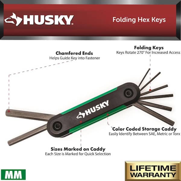 Husky Mini Folding Hex Key Set (9-Piece SAE, 8-Piece MM