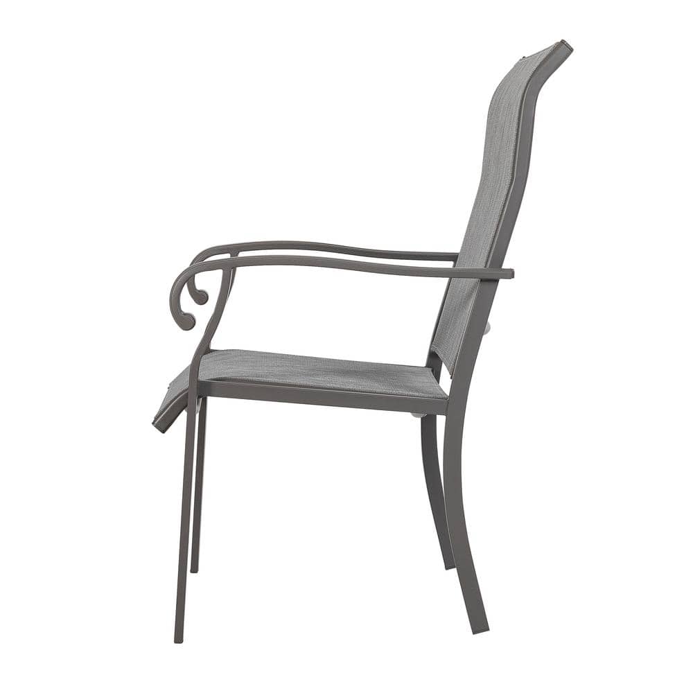 Light Gray Textilene and Iron Outdoor Dining Chairs, Set of 2