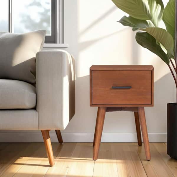 Flynn 18 in. W Chestnut Brown Rectangular Wood 1 Drawer End Table