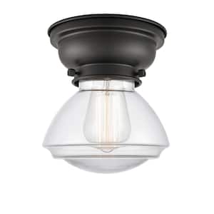 Olean 6.75 in. 1-Light Matte Black Flush Mount with Clear Glass Shade