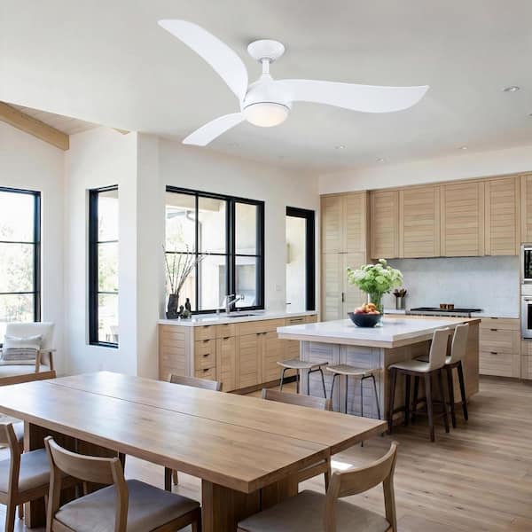 IHOMEadore 52 in. Modern White 3-Blade Downrod Mount Ceiling Fan