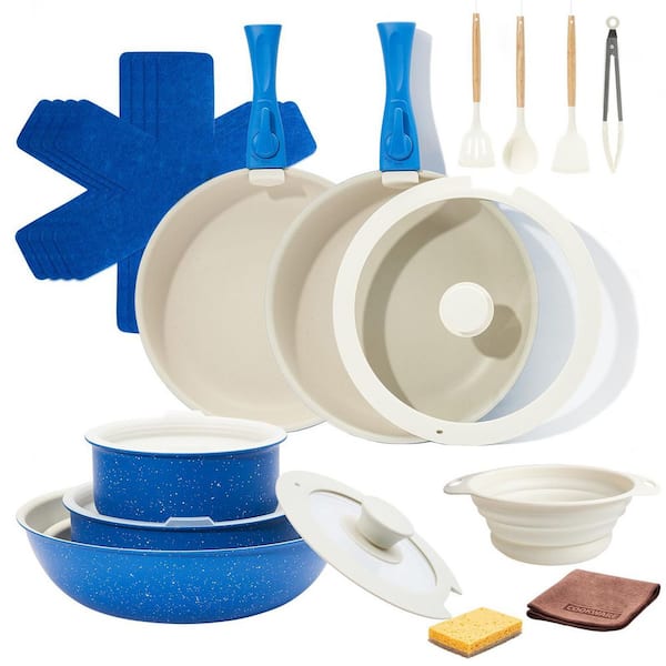 22 Piece Ceramic Nonstick Cookware Set with Removable Handles Induction Oven Safe Eco-Friendly Blue