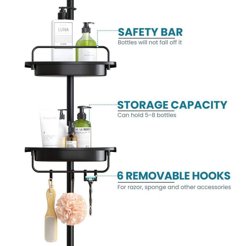 Black Adjustable Rustproof Metal Shower Corner Caddy with 4 Shelves