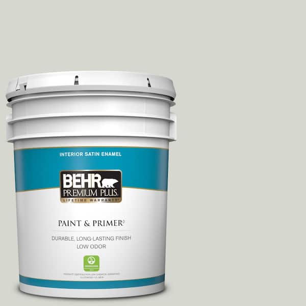 BEHR PREMIUM PLUS 5 gal. #N380-1 Mortar Satin Enamel Low Odor Interior Paint & Primer